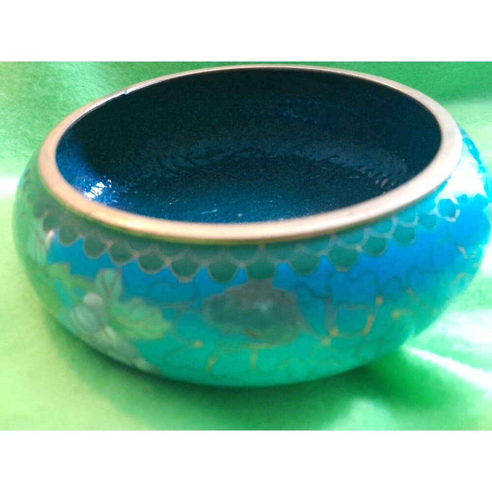 Vintage Asian Cloisonne Bowl Enamel On Brass Grapevine Design